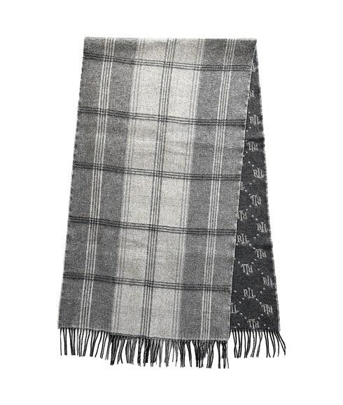 Plaid & Logo-motif Reversible Scarf - Grey