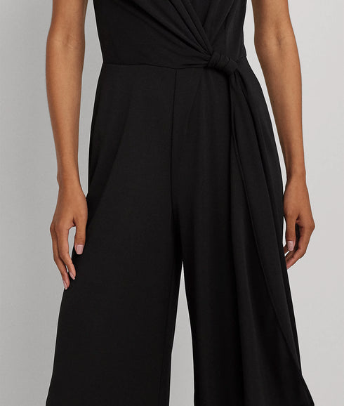 Tie-Front Jersey Wide-Leg Jumpsuit - Black
