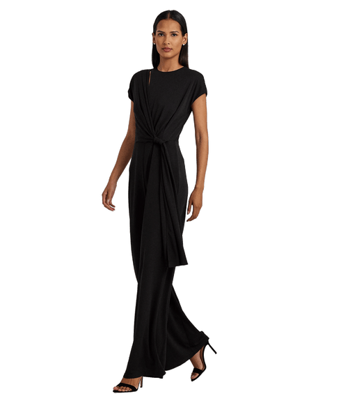 Tie-Front Jersey Wide-Leg Jumpsuit - Black