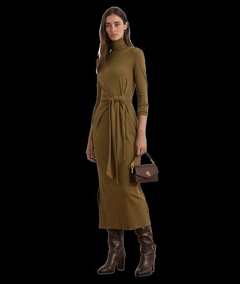 Tie-front Turtleneck Dress - Brown