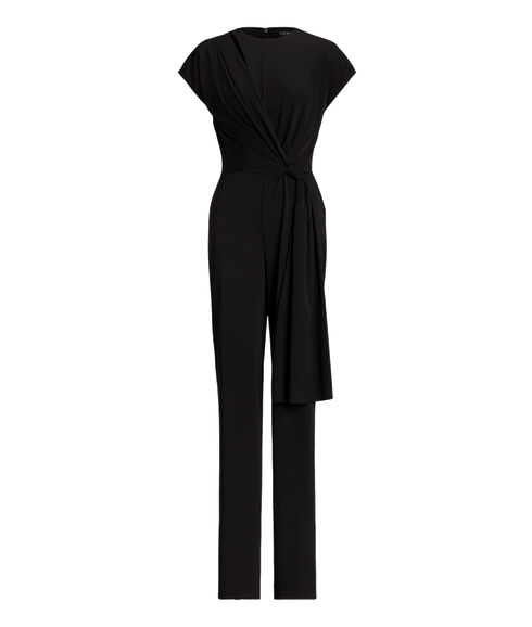Tie-Front Jersey Wide-Leg Jumpsuit - Black