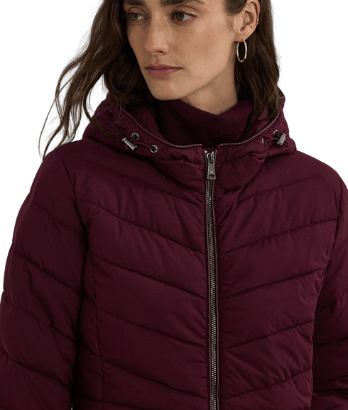 Chevron-quilted Hooded Jacket - Red