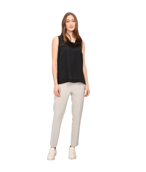 Draped Neck Sleeveless Top Style - Black