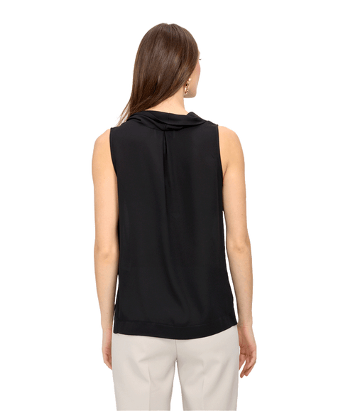 Draped Neck Sleeveless Top Style - Black