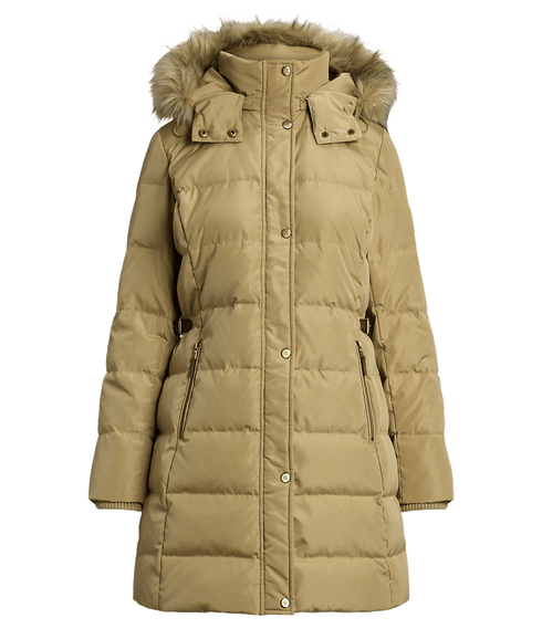 Faux-fur-trim Hooded Down Coat - Beige