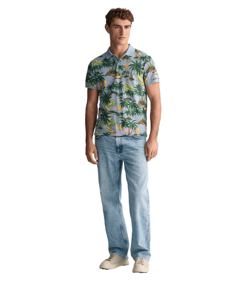 Hawaiian Print Polo Shirt - Multi