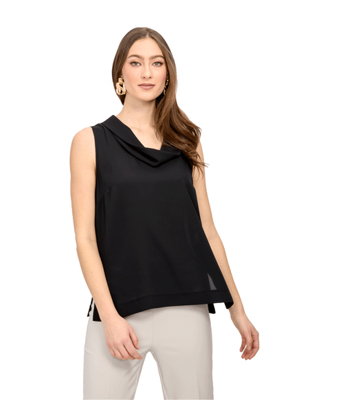 Draped Neck Sleeveless Top Style - Black