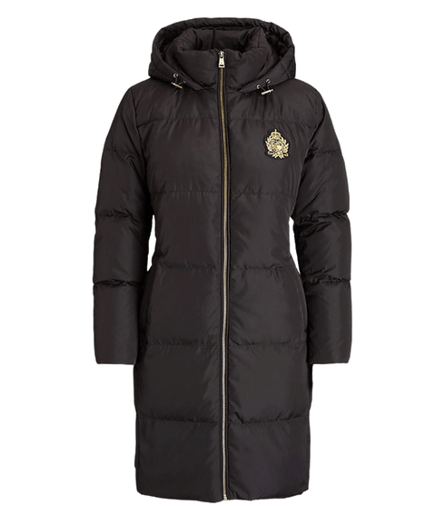 Crest-patch Hooded Down Coat - Black