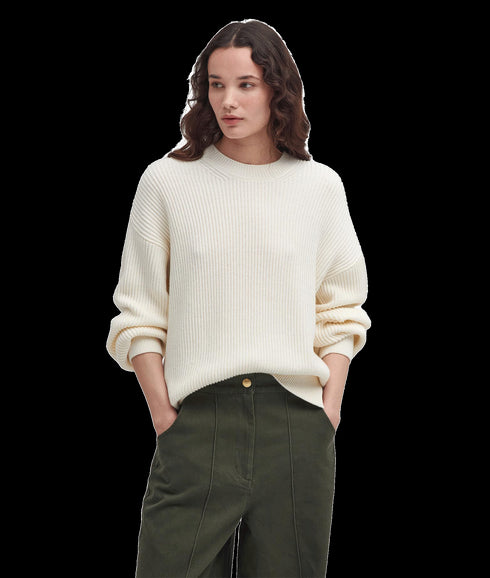 Rib-Stitch Crew Neck Jumper - Cream