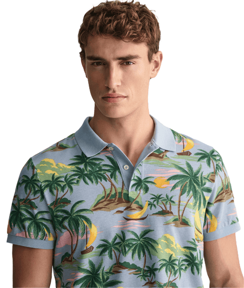 Hawaiian Print Polo Shirt - Multi