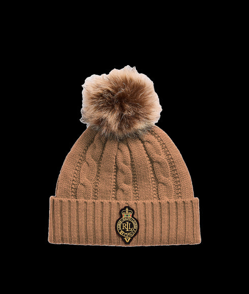 Crest-patch Pom-pom Cable-knit Beanie - Brown