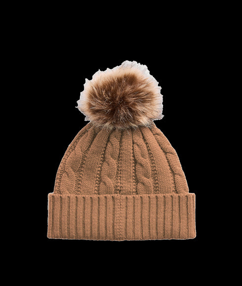 Crest-patch Pom-pom Cable-knit Beanie - Brown