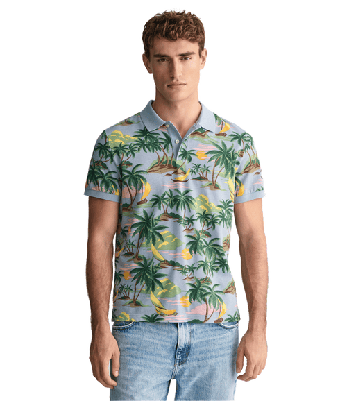 Hawaiian Print Polo Shirt - Multi