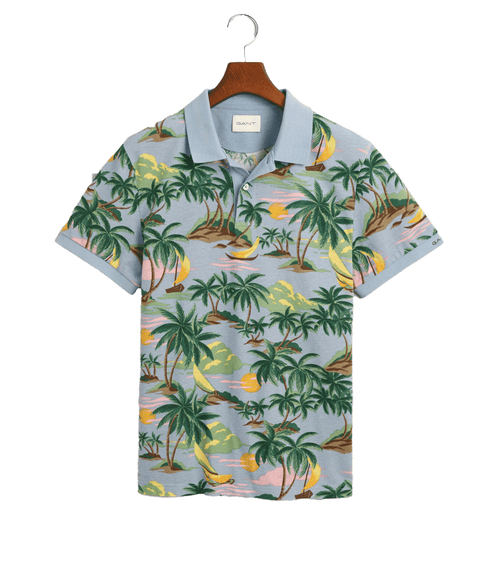 Hawaiian Print Polo Shirt - Multi