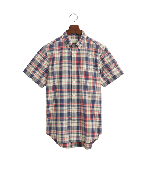 Regular Fit Checked Cotton Linen Short Sleeve Shirt - Multi
