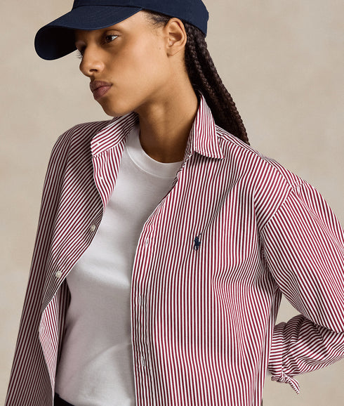 Relaxed Fit Striped Cotton Shirt - Red