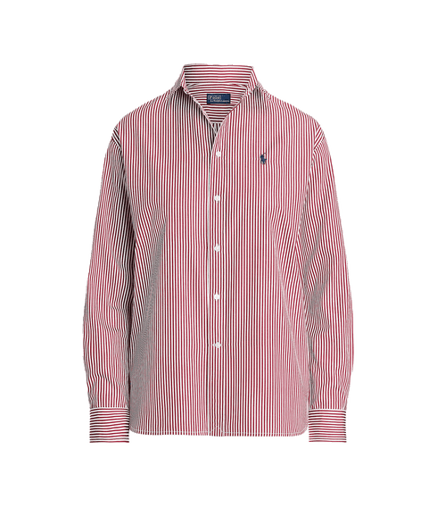 Relaxed Fit Striped Cotton Shirt - Red