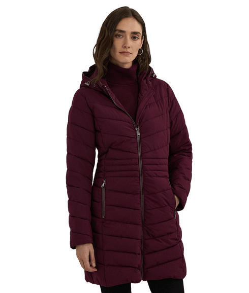Chevron-quilted Hooded Jacket - Red