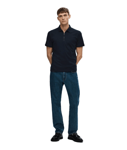 Zipper Polo Shirt - Navy
