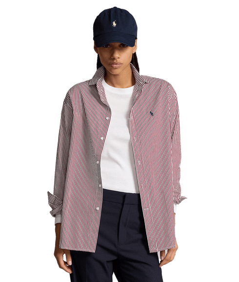 Relaxed Fit Striped Cotton Shirt - Red