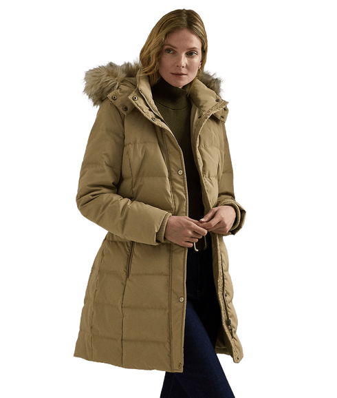 Faux-fur-trim Hooded Down Coat - Beige