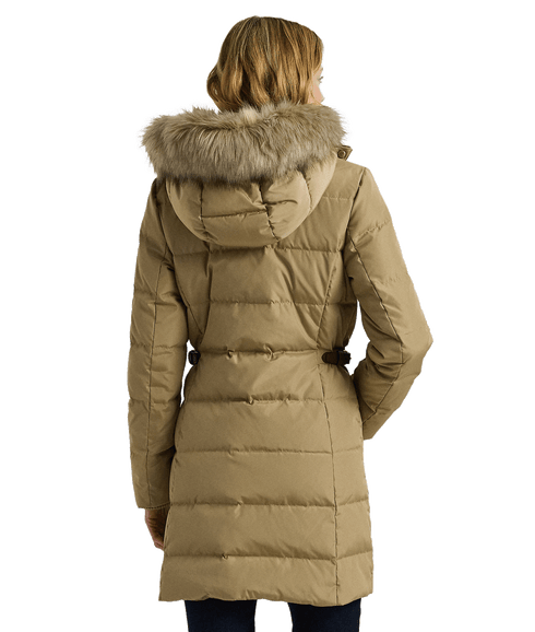 Faux-fur-trim Hooded Down Coat - Beige