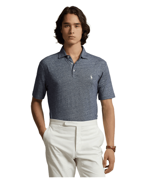 Classic Fit Cotton-linen Mesh Polo Shirt - Navy