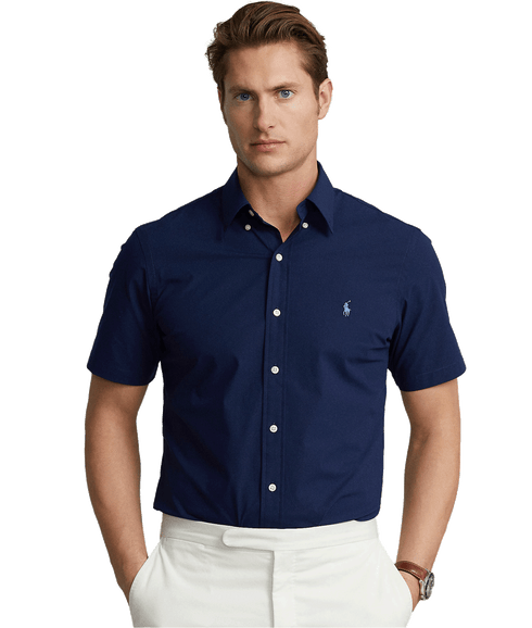 Custom Fit Stretch Poplin Shirt -Navy