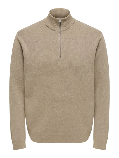 Ting Life Reg Half Zip Knit- Brown