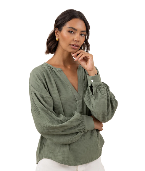 Peach Cotton Shirt - Khaki