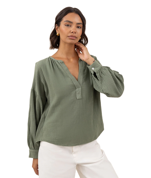 Peach Cotton Shirt - Khaki