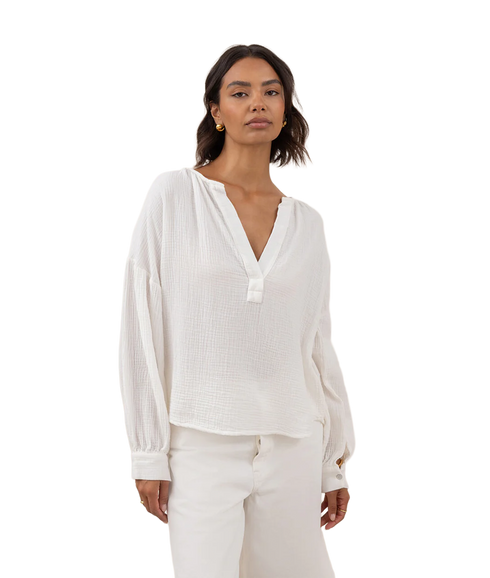 Peach Cotton Shirt - White