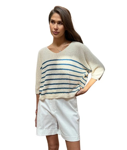 Grace Tee - Ecru/Blue Stripes