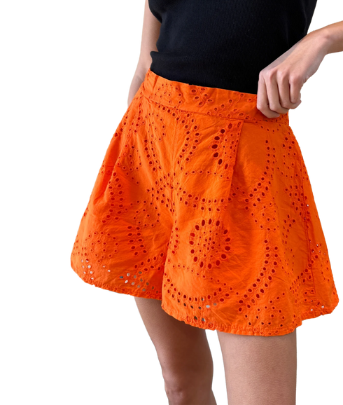 Laina Broderie Shorts - Tangerine