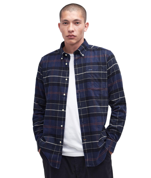 Lutsleigh Tailored Tartan Cord Shirt - Navy Marl