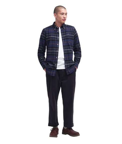 Lutsleigh Tailored Tartan Cord Shirt - Navy Marl