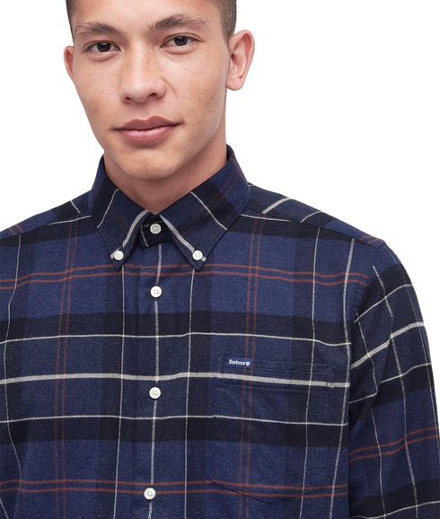 Lutsleigh Tailored Tartan Cord Shirt - Navy Marl