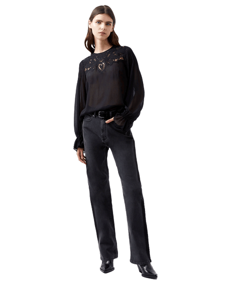 Emina Chiffon Lace Blouse - Black