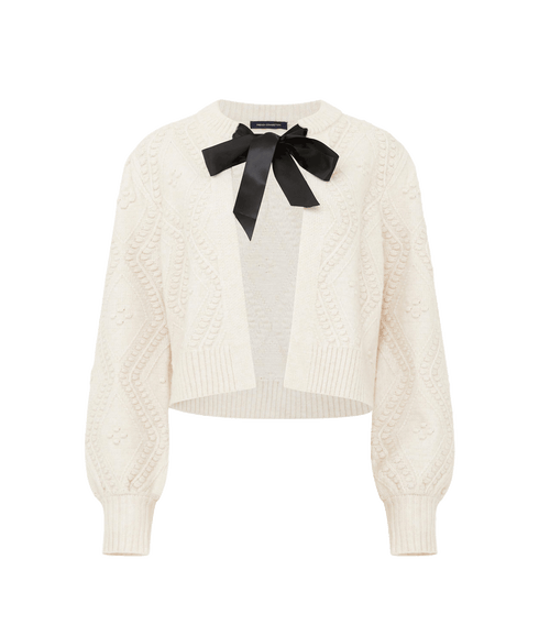 Kitty Recycled Bobble Bow Cardigan - Cream