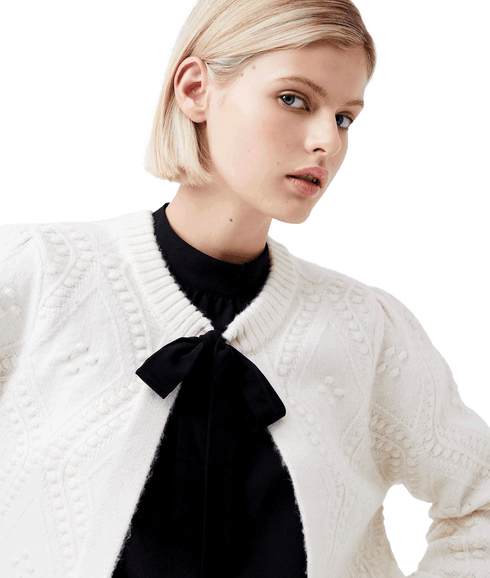 Kitty Recycled Bobble Bow Cardigan - Cream