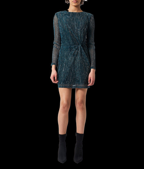 Tamy Lurex Long Sleeve Fitted Mini Dress - Blue