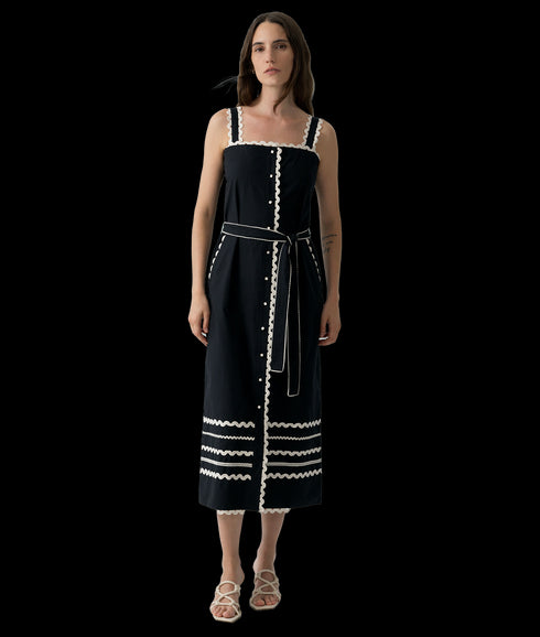 Cambria Cotton Ricrac Dress - Black