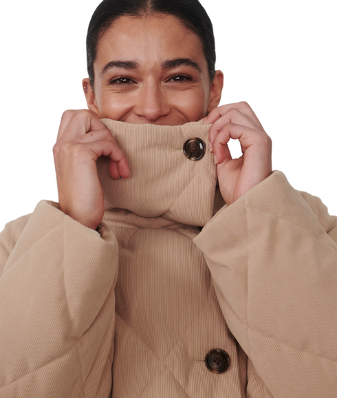 Evren Short Quilted Coat - Light Taupe