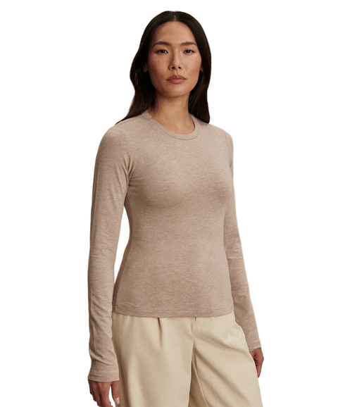Edna Long Sleeve Fitted Tee - Taupe Marl