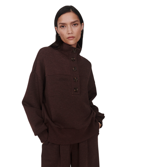 Bronya Button Placket Sweat - Coffee Bean Marl
