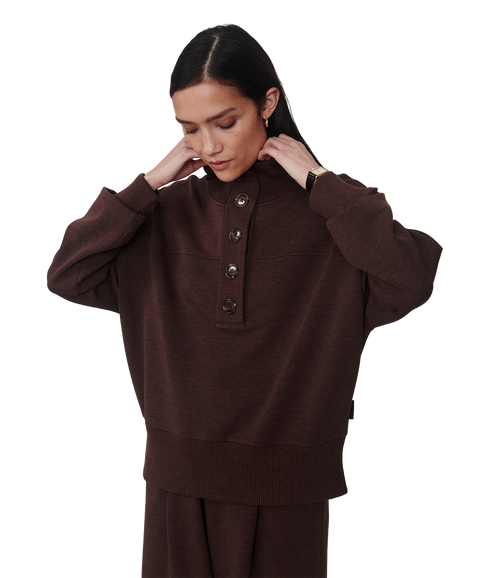 Bronya Button Placket Sweat - Coffee Bean Marl