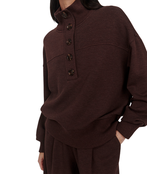 Bronya Button Placket Sweat - Coffee Bean Marl