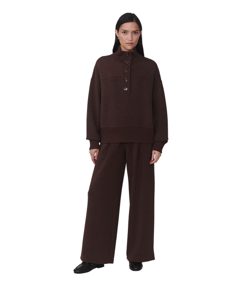 Bronya Button Placket Sweat - Coffee Bean Marl