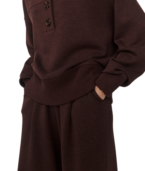 Bronya Button Placket Sweat - Coffee Bean Marl