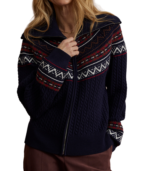 Hubert Zip Through Knit Jacket - Navy